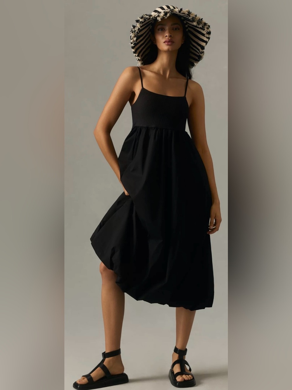 Maeve Anthropologie Black Statement Midi Dress Full Skirt L